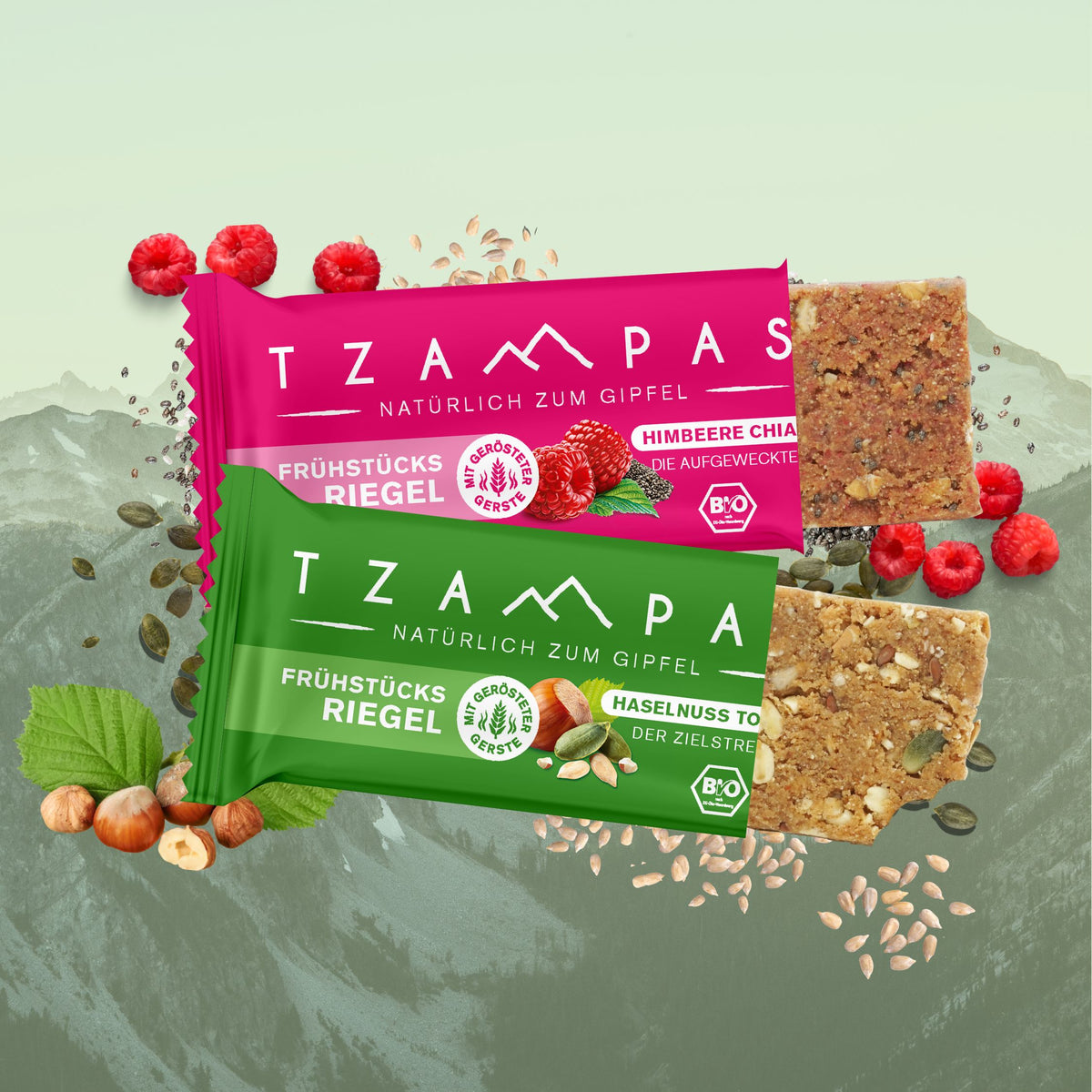 TZAMPAS Frühstücksriegel Himbeere-Chia – vollwertiges Frühstück to go