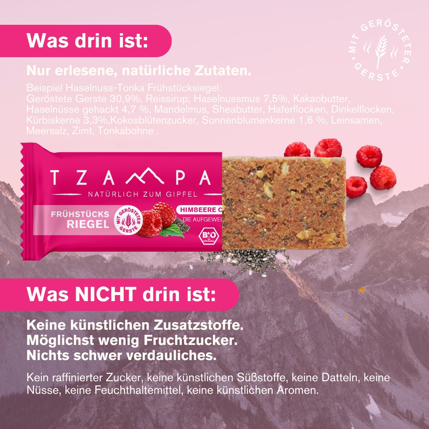 Frühstücksriegel Himbeere Chia